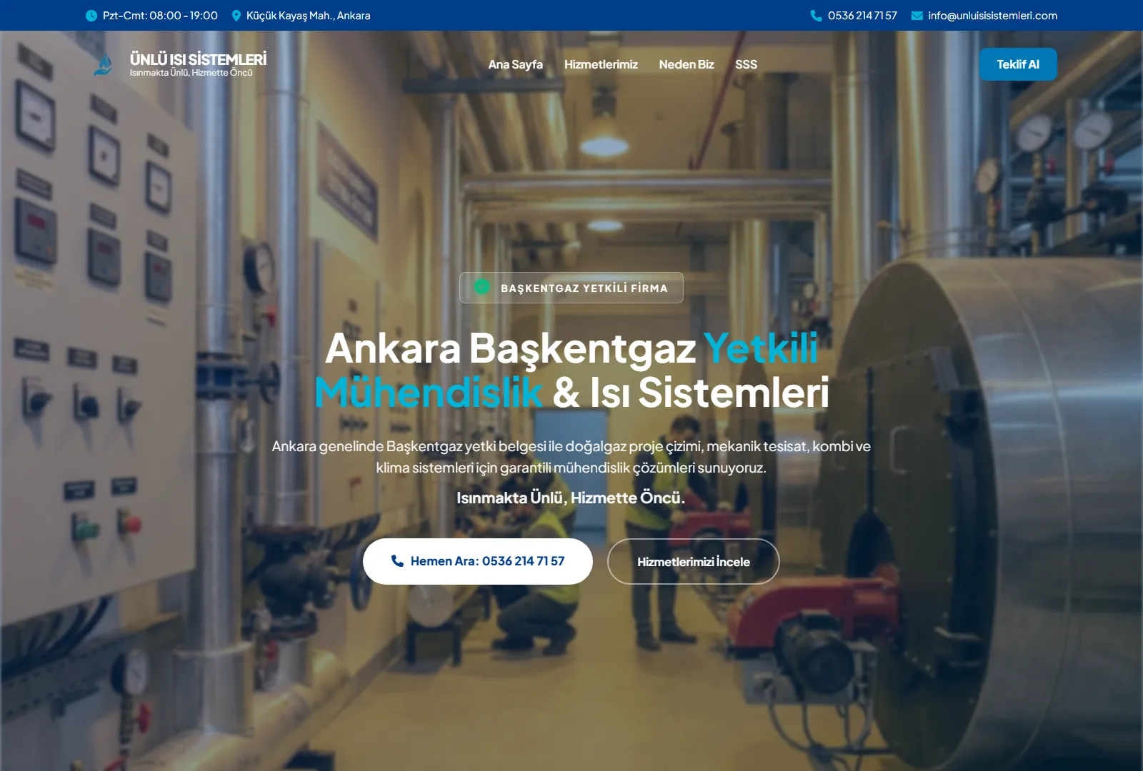 Ünlü Isı Sistemleri web sitesi ana sayfası