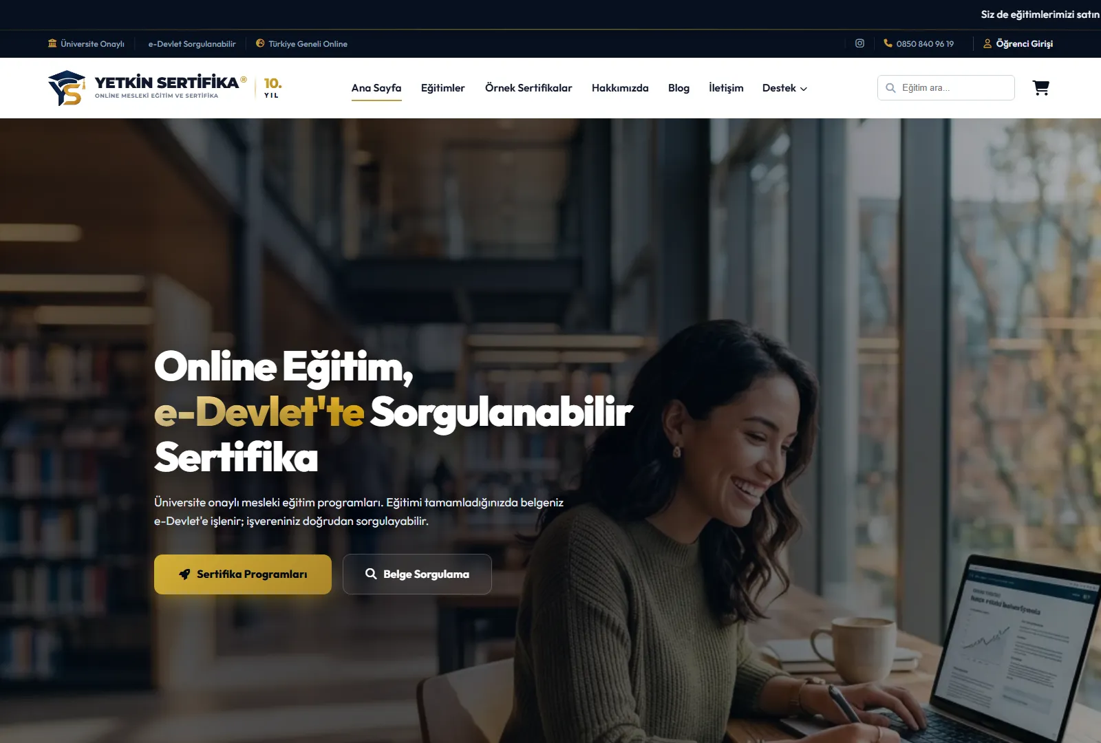 Yetkin Sertifika web sitesi ana sayfası